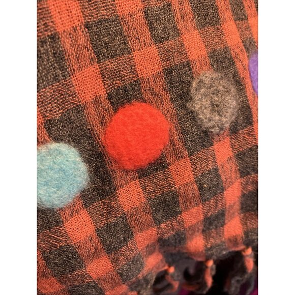 Issey Miyake Haat Check Dots Wool Scarf Made In Japan Red Gray - Picture 7 of 7